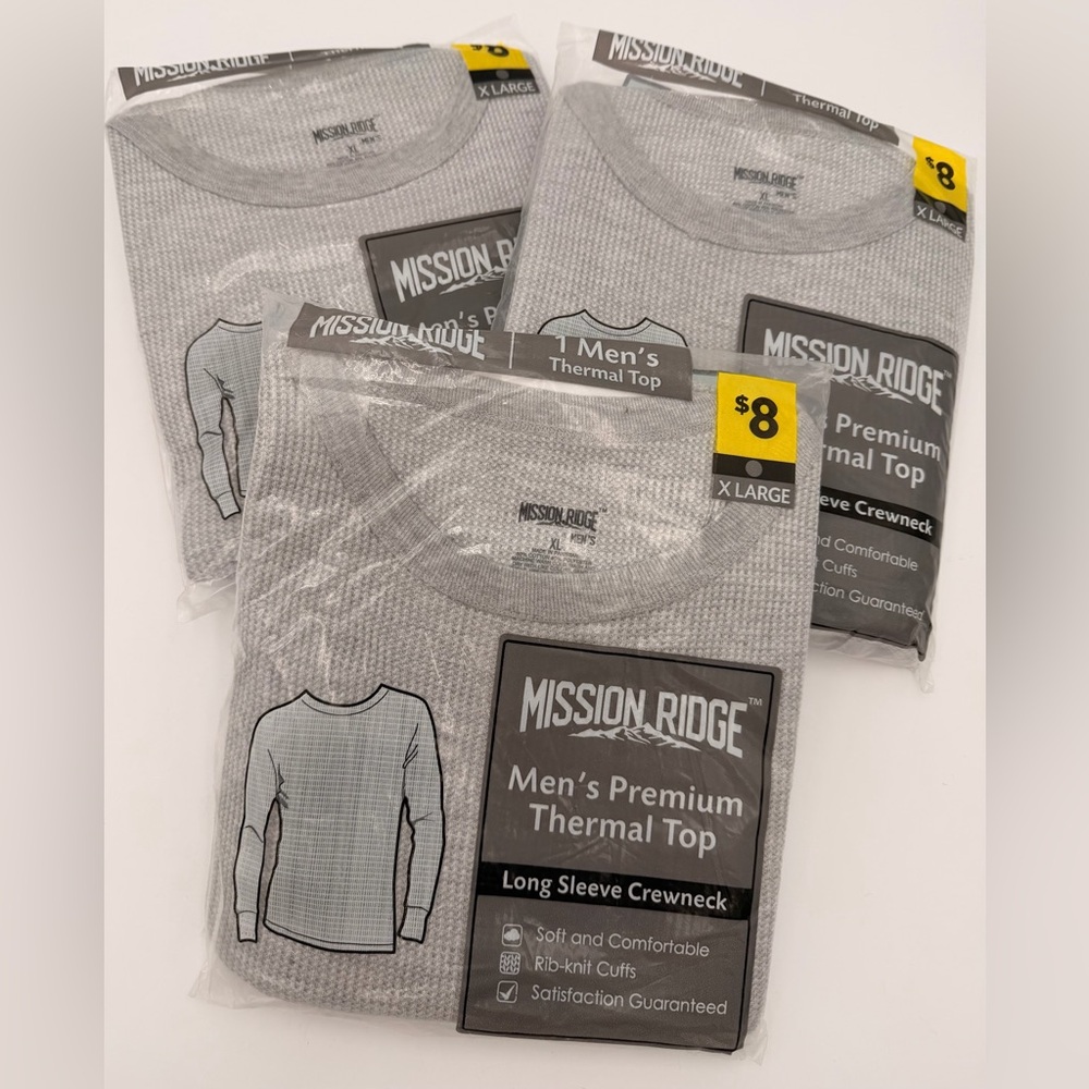 Gray Men's Premium Thermal Top 3 Packs- XL - Grey